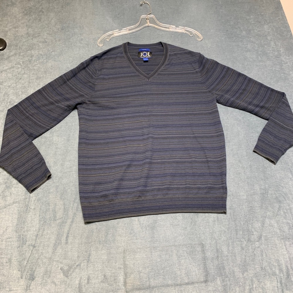 Joe Joseph Abboud Sweater Mens Large Blue Striped V-Neck Pullover Slim Fit